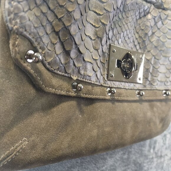 BE and D Suede Shoulder Bag Gray Python Embossed Rare Y2k Vintage Inspired - Picture 6 of 16